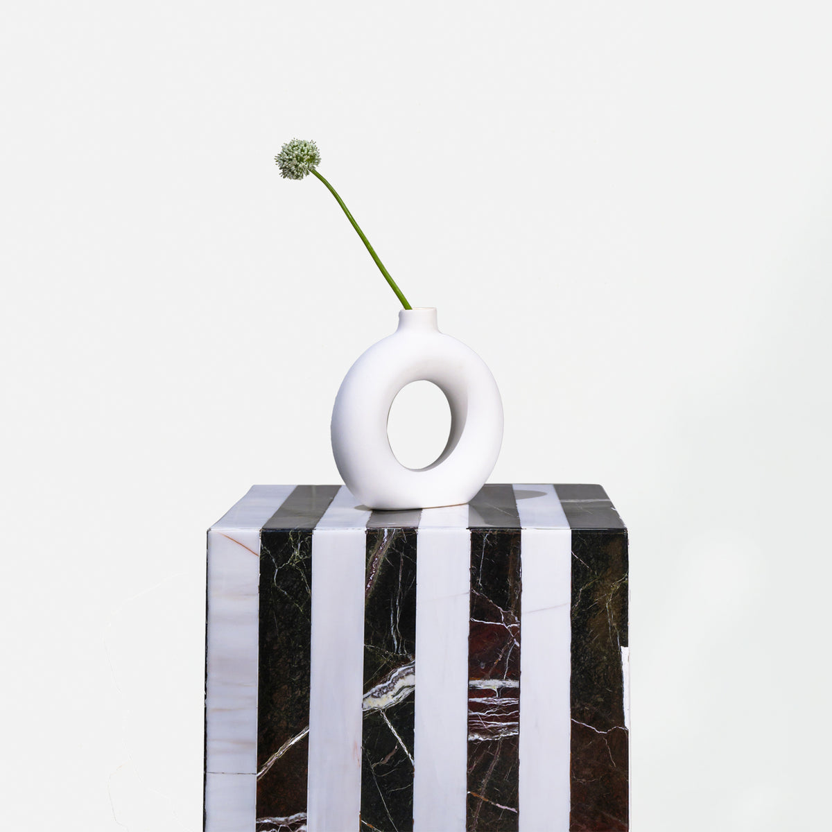 Striped Marble Cube Side Table