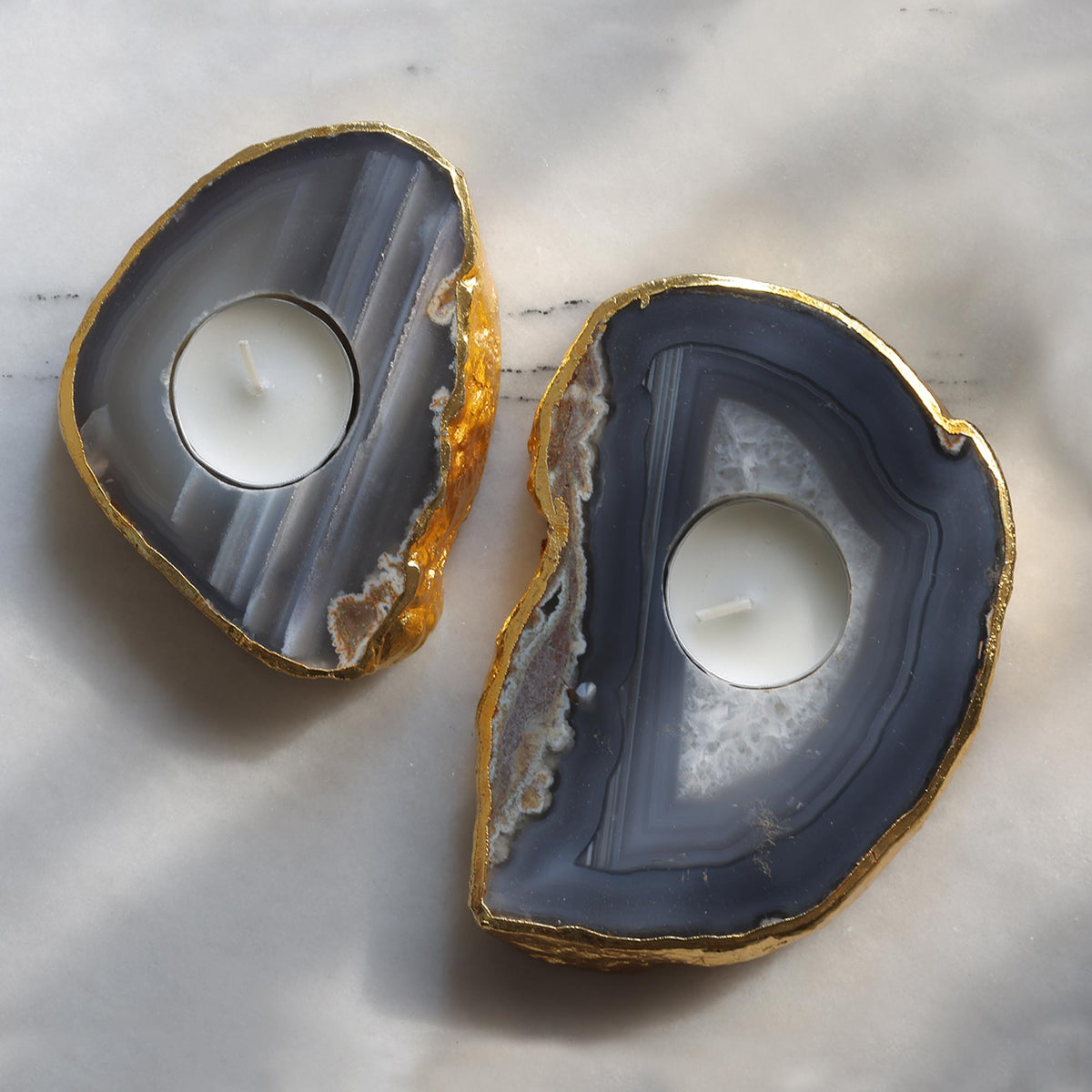 Semi Precious Tea Light Holder - Natural Agate - paarkhi