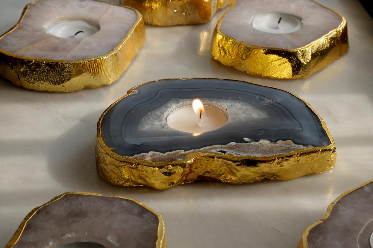 Semi Precious Tea Light Holder - Natural Agate - paarkhi