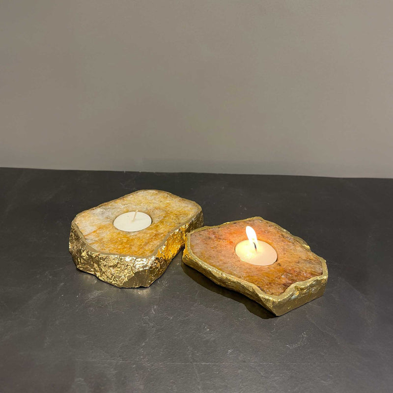 Semi Precious Tea Light Holder - Yellow