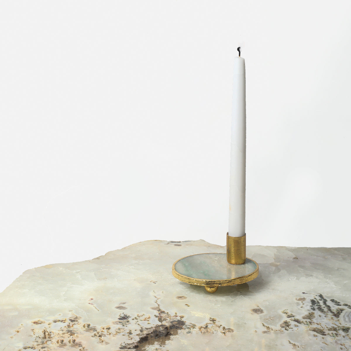 Semi Precious Candle Holder - Green Quartz