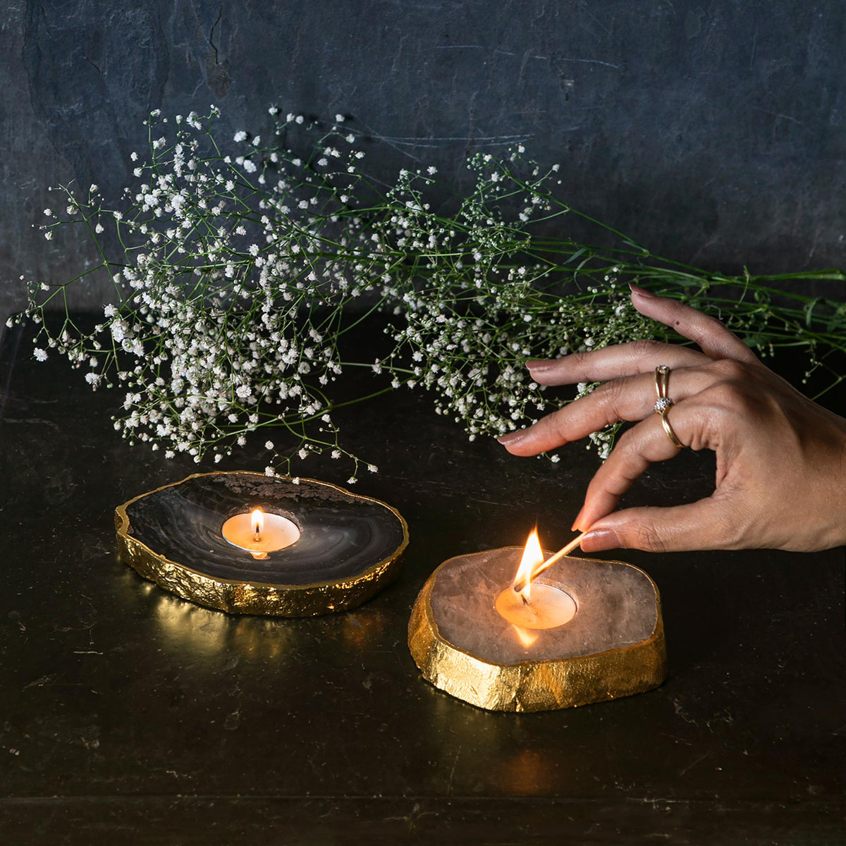 Semi Precious Tea Light Holder - Natural Agate - paarkhi
