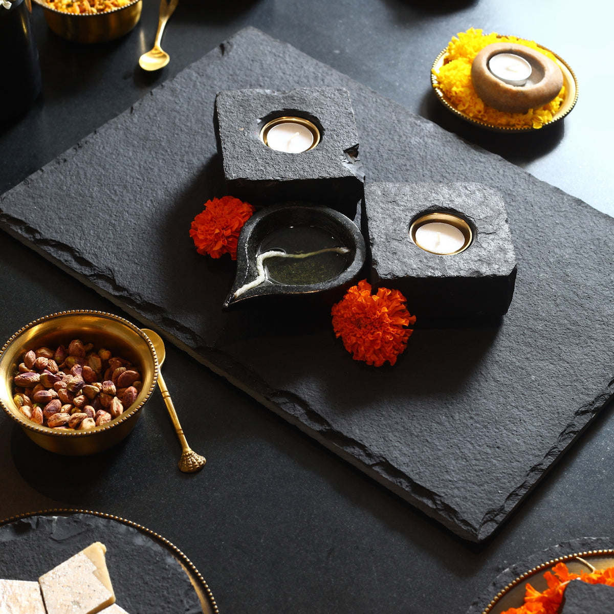 Slate Square Tealight Holder - paarkhi