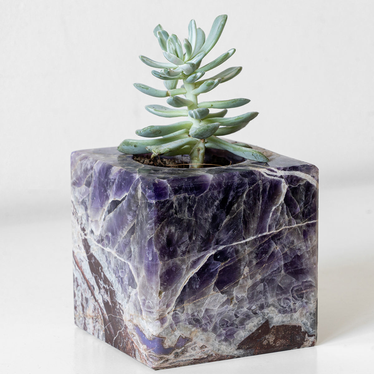 Semi Precious Cube Planter - Amethyst