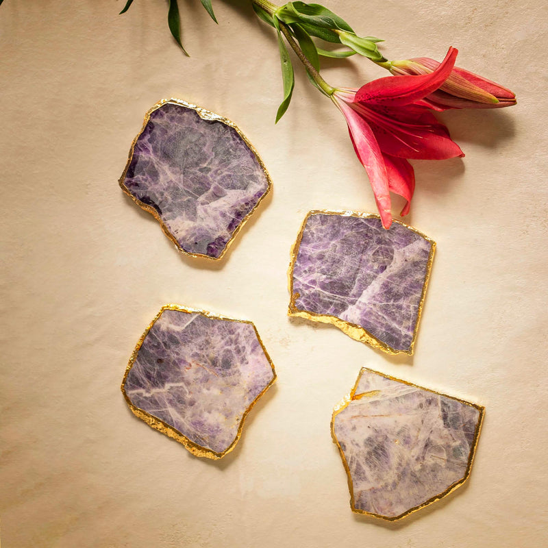 Semi Precious Coasters Set of 4 - Amethyst - paarkhi