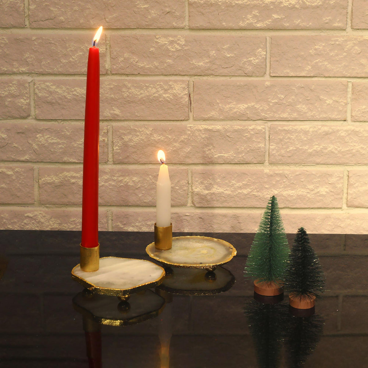Semi Precious Candle Holder - Natural Agate - paarkhi