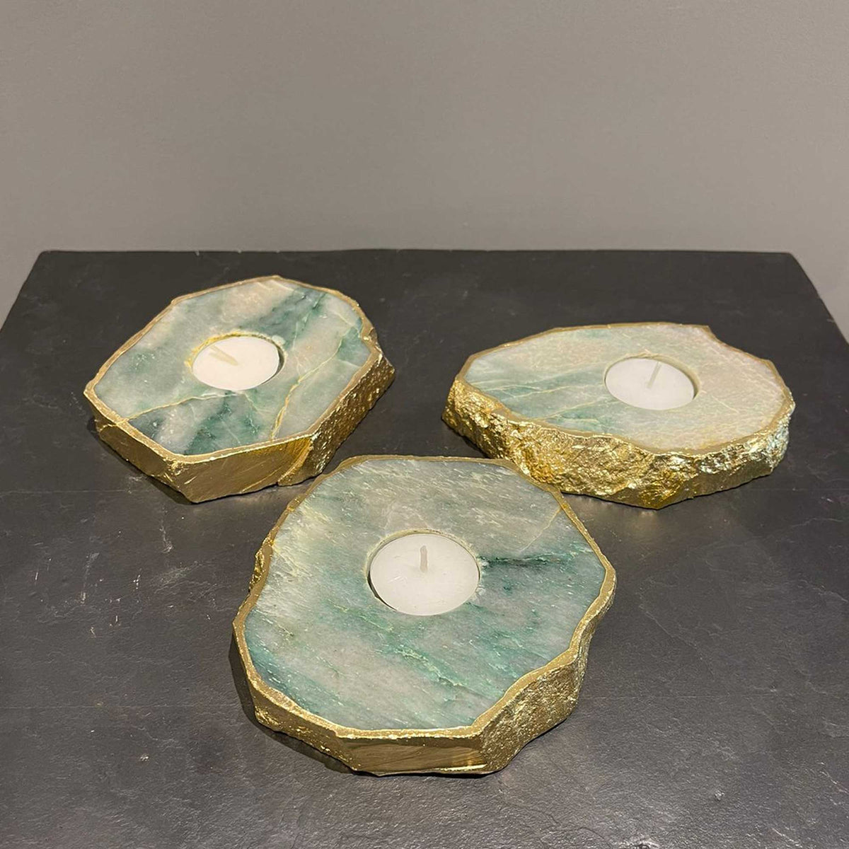 Semi Precious Tea Light Holder - Green - paarkhi
