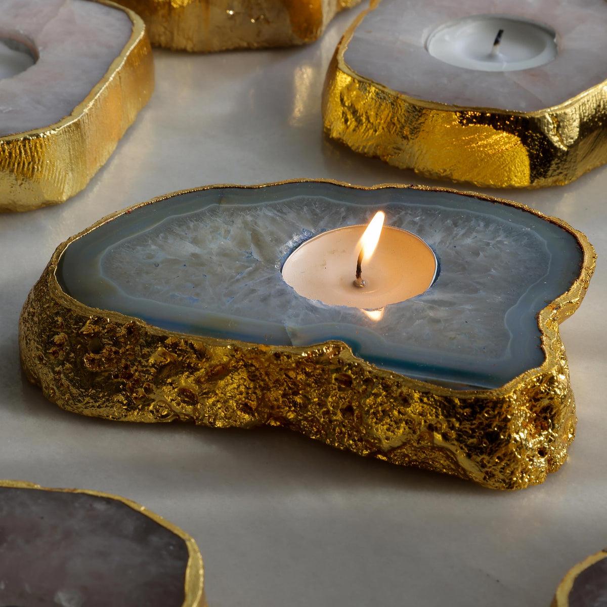 Semi Precious Tea Light Holder - Blue - paarkhi