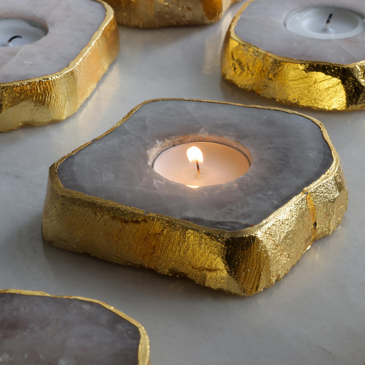 Semi Precious Tea Light Holder - Smokey Grey - paarkhi