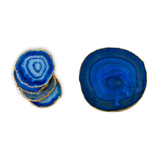 Blue Agate Semi Precious Platter & Coasters Set of 4