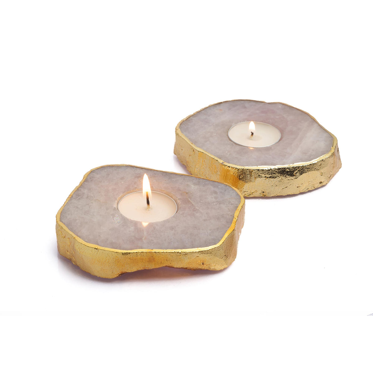 Semi Precious Tea Light Holder - Rose Pink - paarkhi